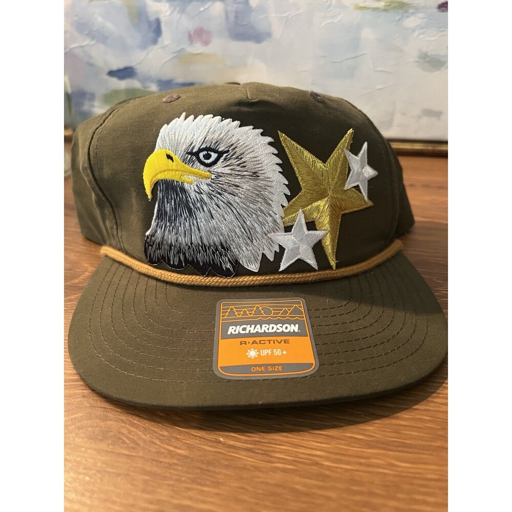 Nine Line Bald Eagle Rope Hat Richardson 256 Umpqua Snapback Cap Olive USA Stars